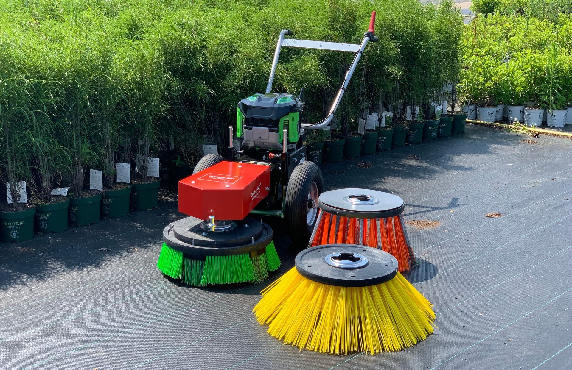 The Omni PRO® machine on a geotextile fabric with all the possible brushes.