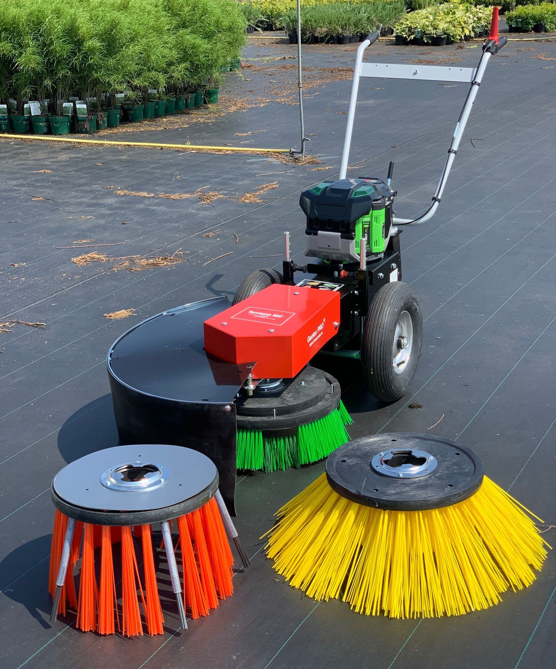 The Omni PRO® machine on a geotextile fabric with all the possible brushes.