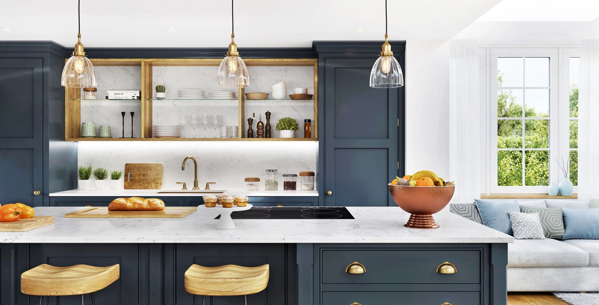 A wooden drawer is open in a kitchen