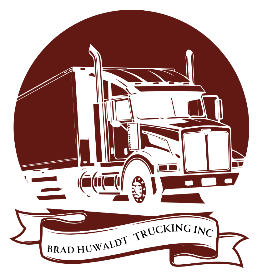 A logo for brad huwaldt trucking inc shows a semi truck