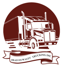 A logo for brad huwaldt trucking inc shows a semi truck