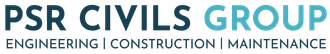 PSR Civils Group logo with blue and green text and the tagline “Engineering | Construction | Maintenance”