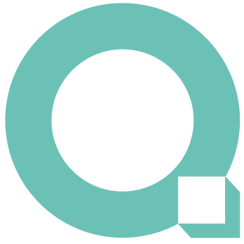 The letter q is in a circle with a square in the middle.