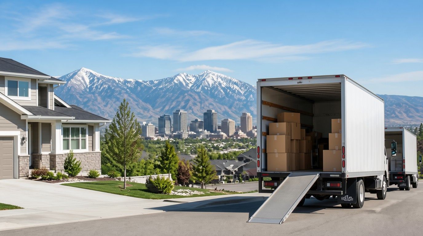 Moving companies in Salt Lake City, UT with moving trucks outside a home