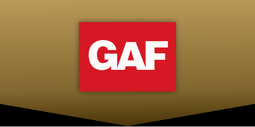 GAF logo in white on a red square over a gold and black background