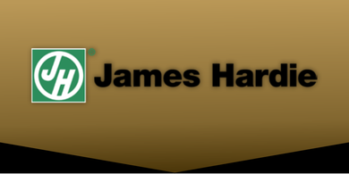 James Hardie logo with green “JH” emblem on a gold background