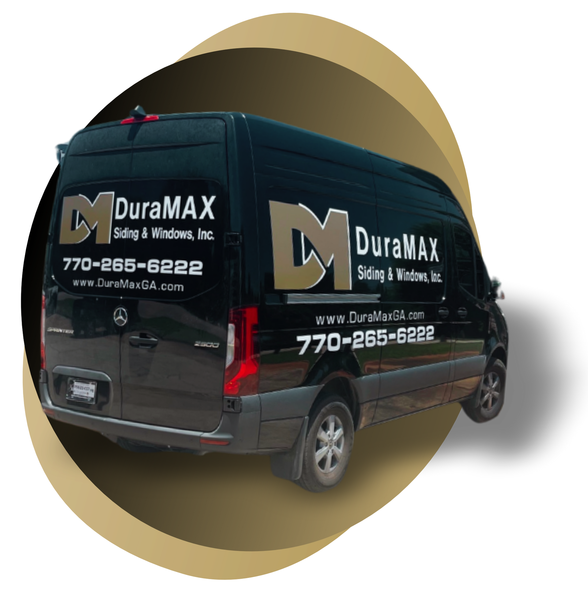 Black DuraMAX service van with company logo and phone number on a white background