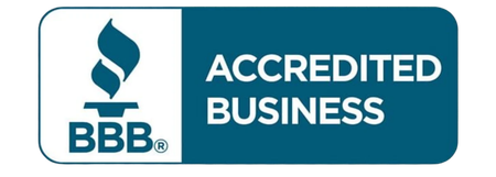 BBB Accredited Business logo with white text on a blue background