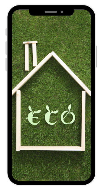 A cell phone with a picture of a house on the screen.