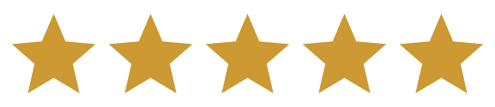 Five gold stars in a horizontal row on a white background