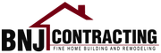 BNJ Contracting logo with maroon roof graphic and black text, “Fine Home Building and Remodeling.”