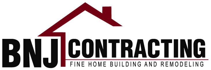 BNJ Contracting logo with maroon roof graphic and black text, “Fine Home Building and Remodeling.”