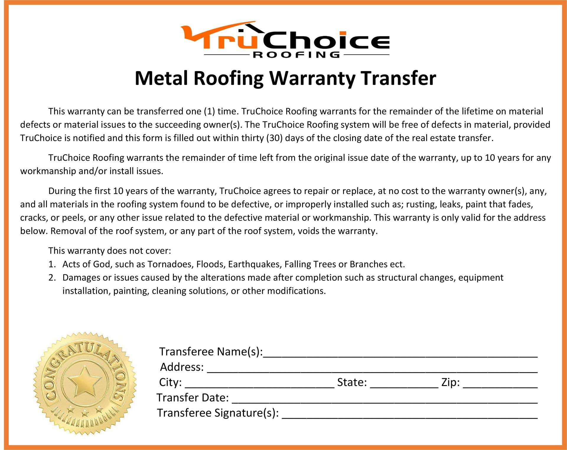 TruChoice Warranty