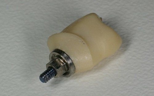 Piccolo rullo di gommapiuma beige con un bullone metallico che sporge da un'estremità