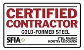 A sign that says certified contractor cold-formed steel.