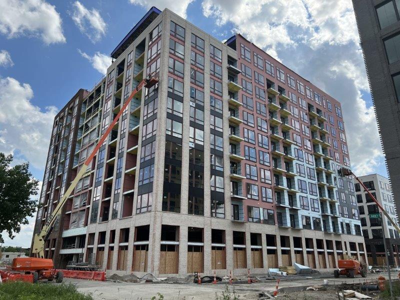 A large building is being built in a city.