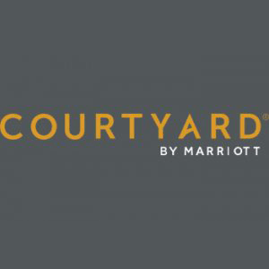 Courtyard by Marriott logo on a grey background.