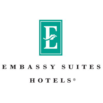 The logo for Embassy Suites hotels is a green square with a letter e in it.