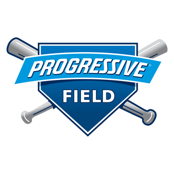 A logo for Progressive Field with two crossed baseball bats.