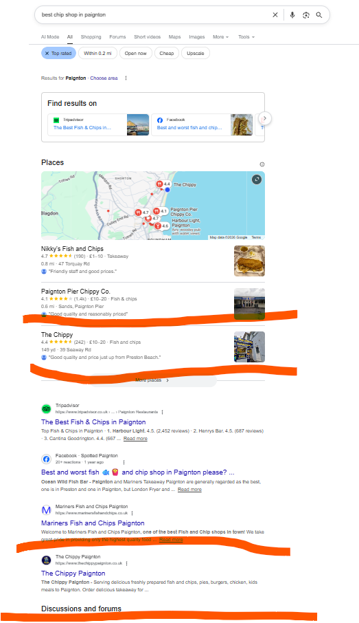 Google search results page for