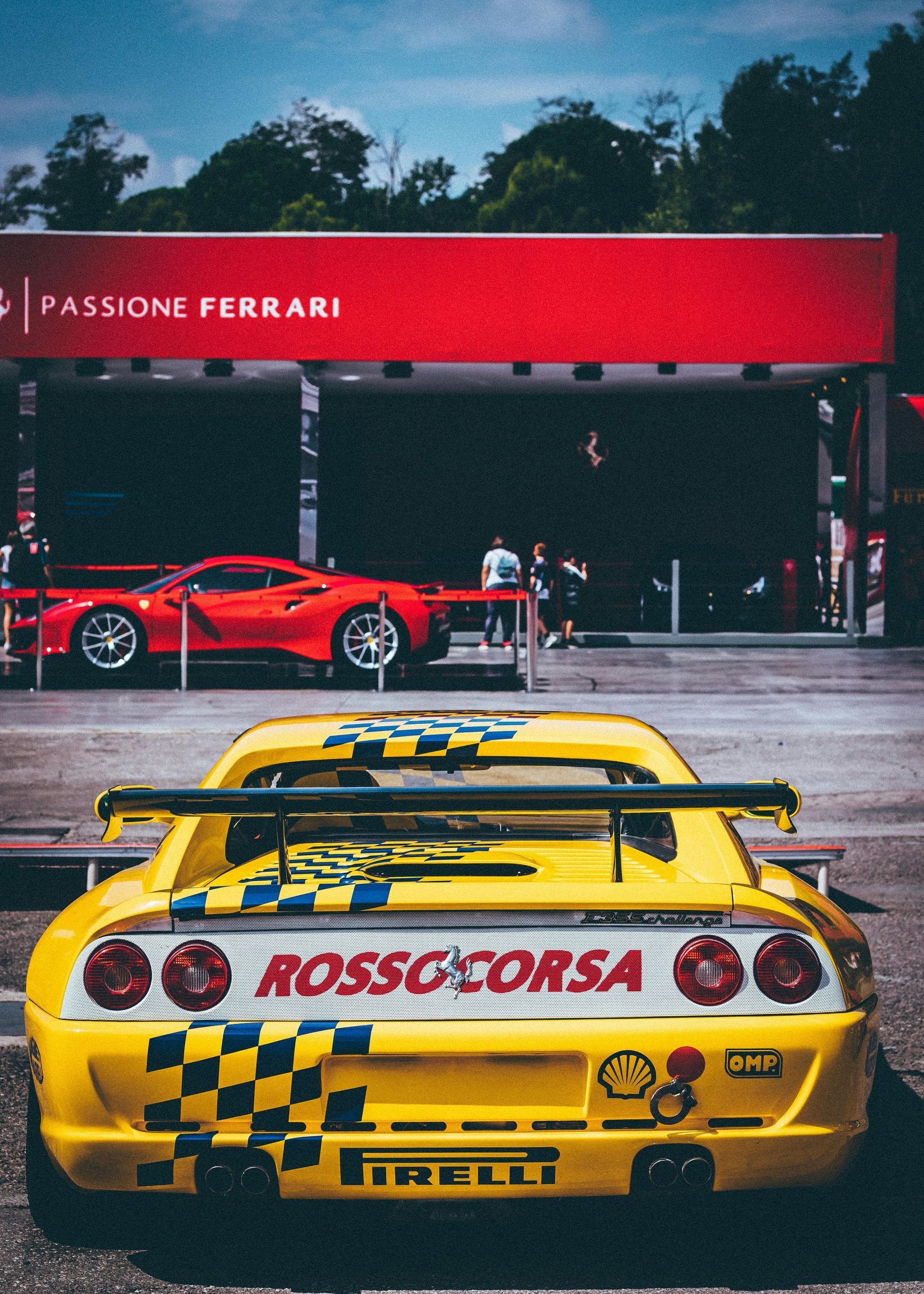 Yellow Ferrari race car with 