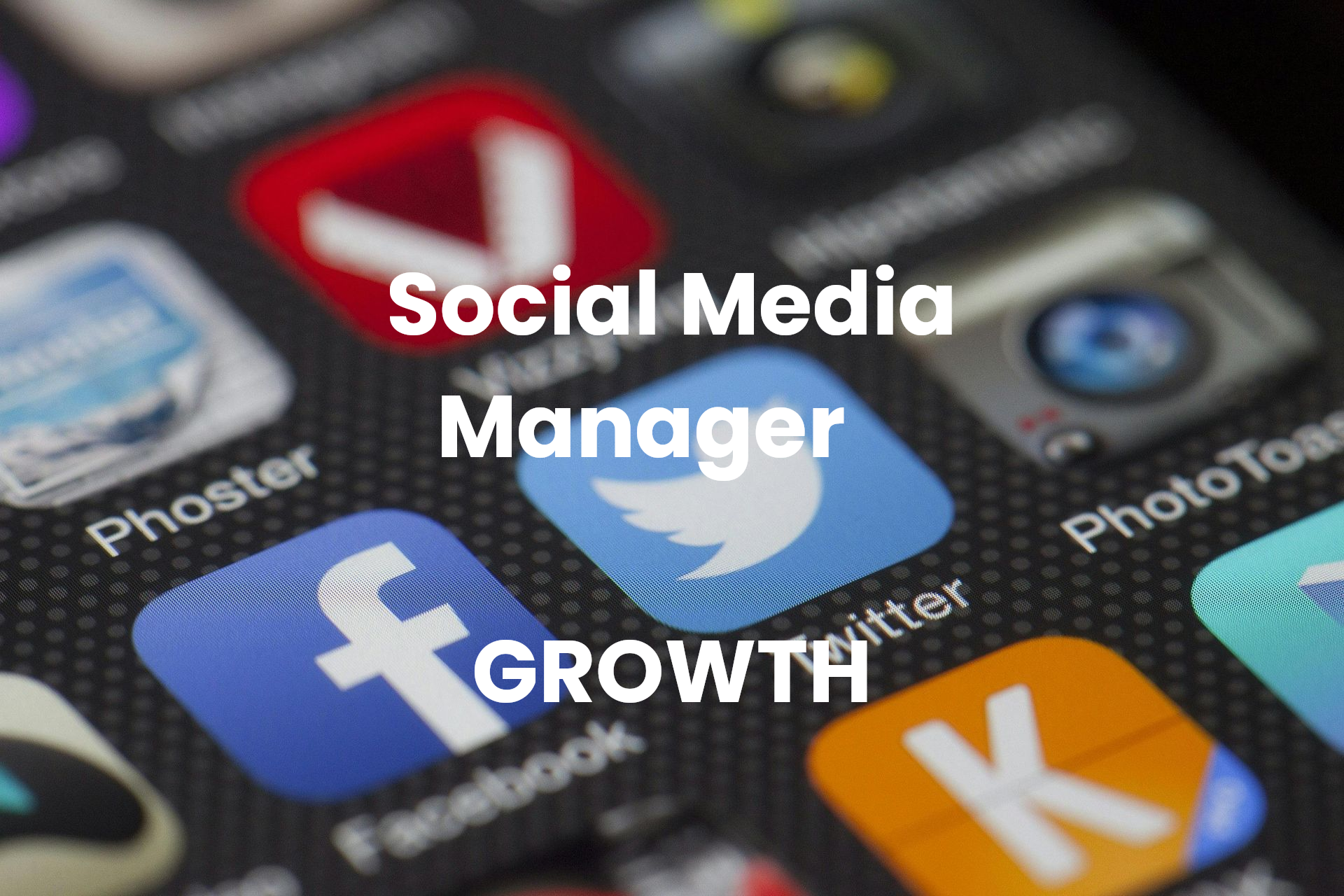 Smartphone screen with social media app icons and text reading 