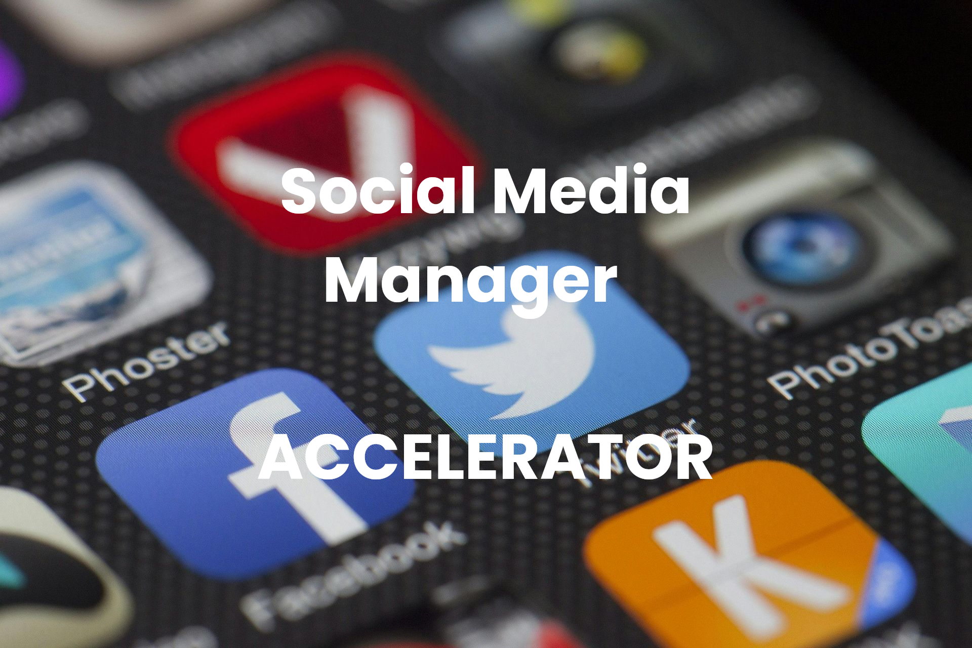 Close-up of a smartphone screen with social media app icons, text overlay: 