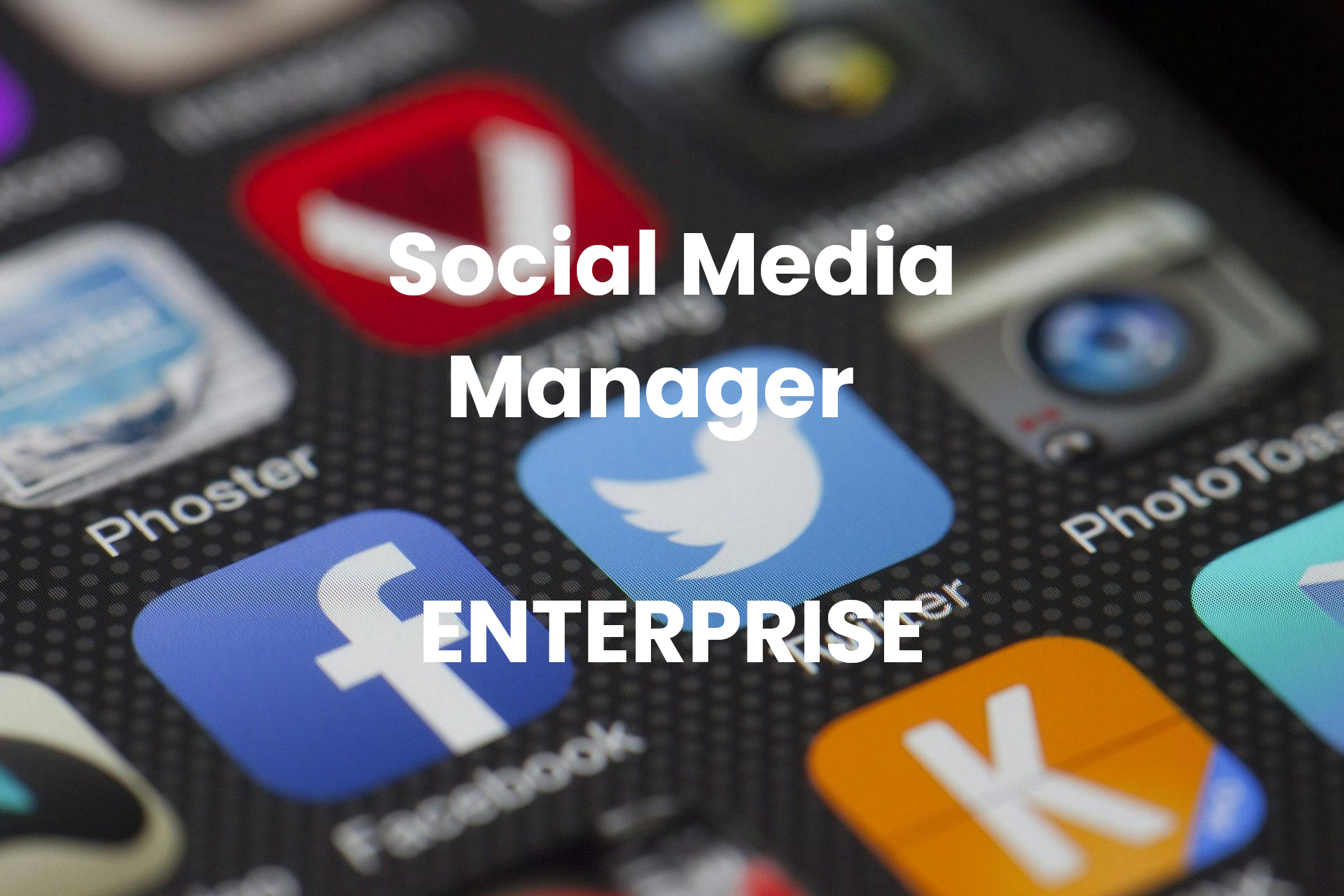 Close-up of a smartphone screen with social media app icons. Text says 