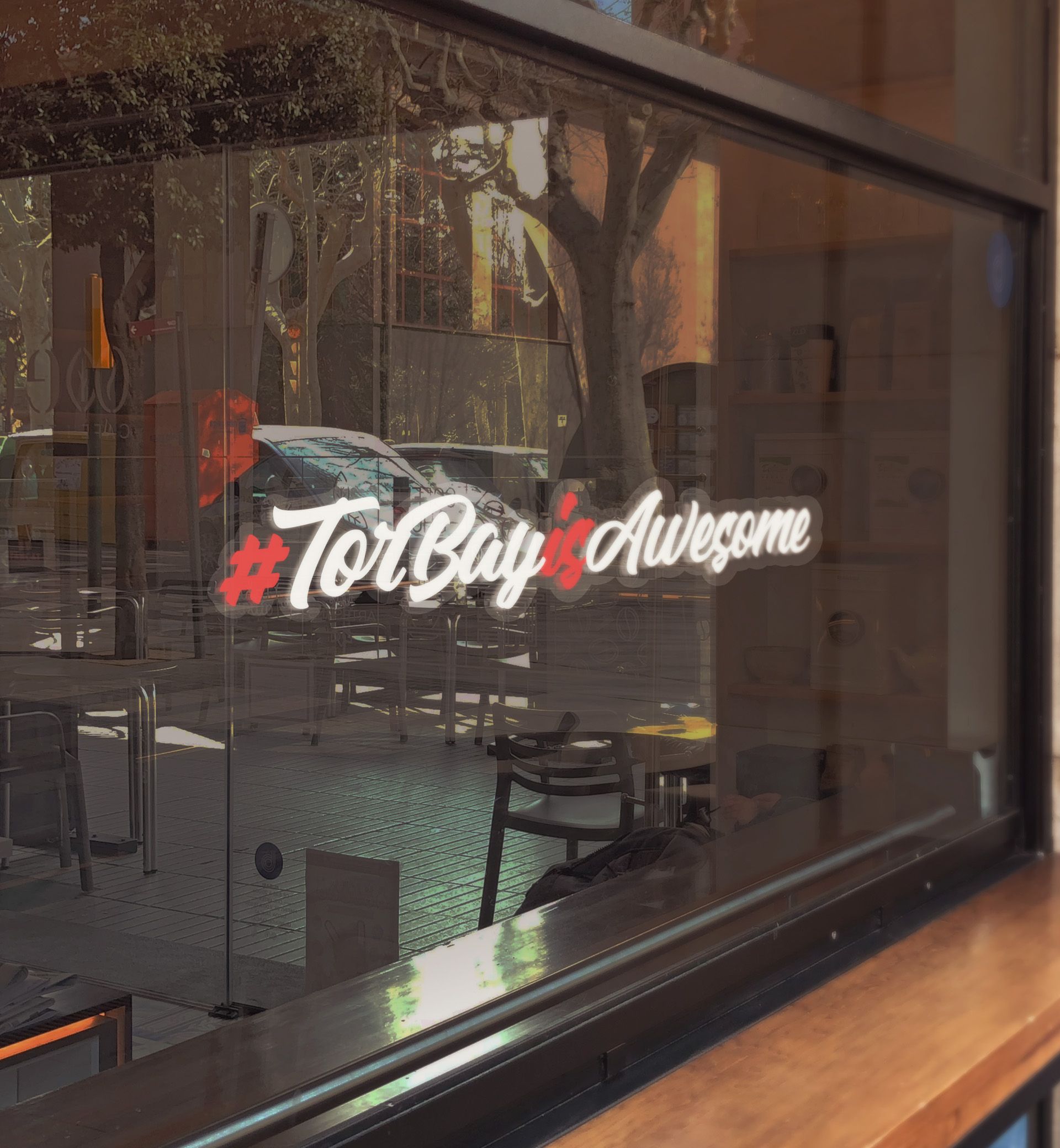 TorBay is awesome window sticker on glass