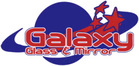 Galaxy Glass & Mirror logo with a blue and red star graphic on white background