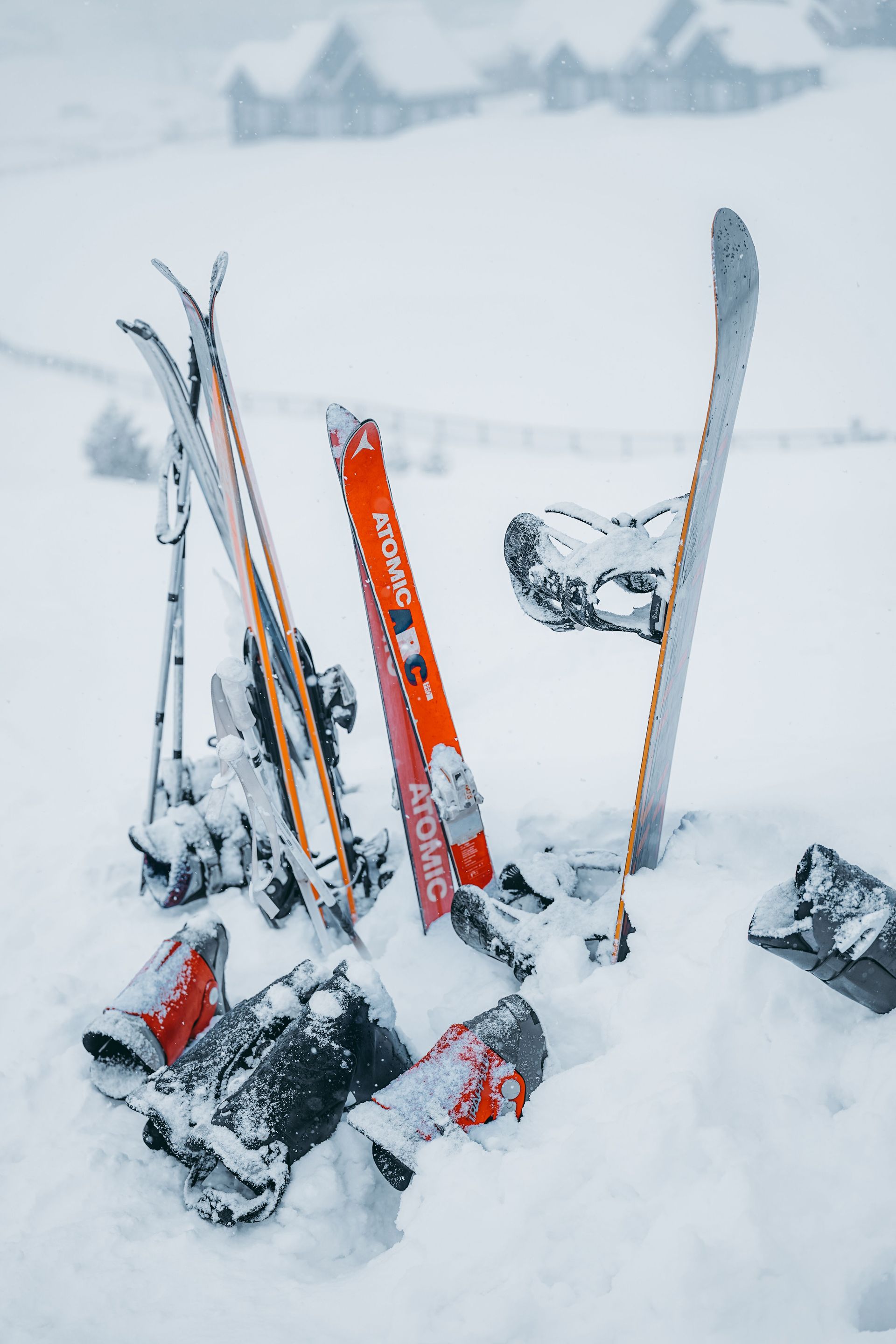 Ski and snowboard in the snow