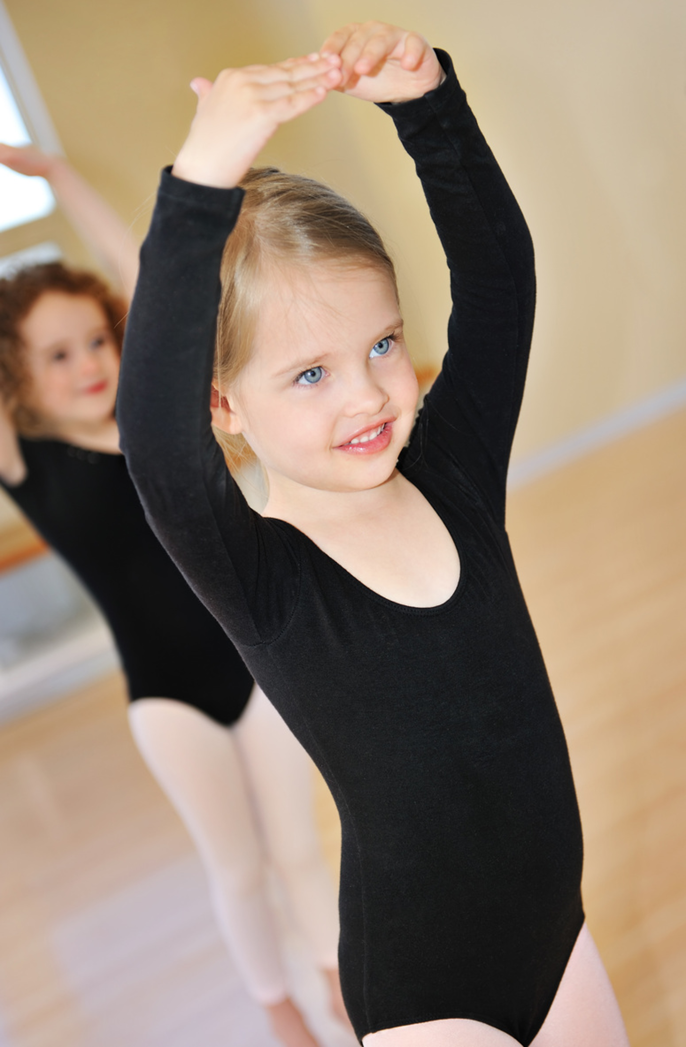 Dance class, girl with black leotard