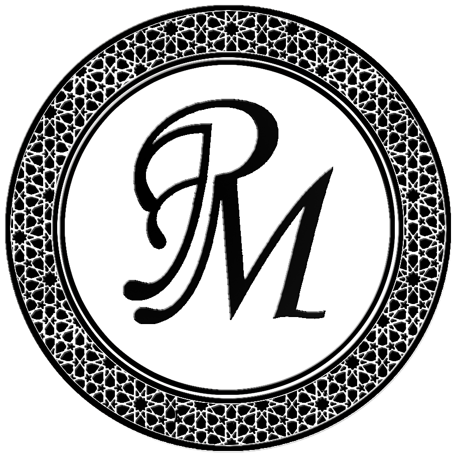 Un logo du palais des mignardises, noir et blanc avec la lettre p et m dans un cercle