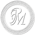 Un dessin en noir et blanc d'un monogramme avec la lettre p et  m dans un cercle qui représente le logo.
