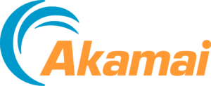 Akamai logo with orange text and blue swoosh icon