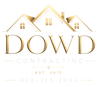 Gold logo for Dowd Contracting with house roof icon and contact number below