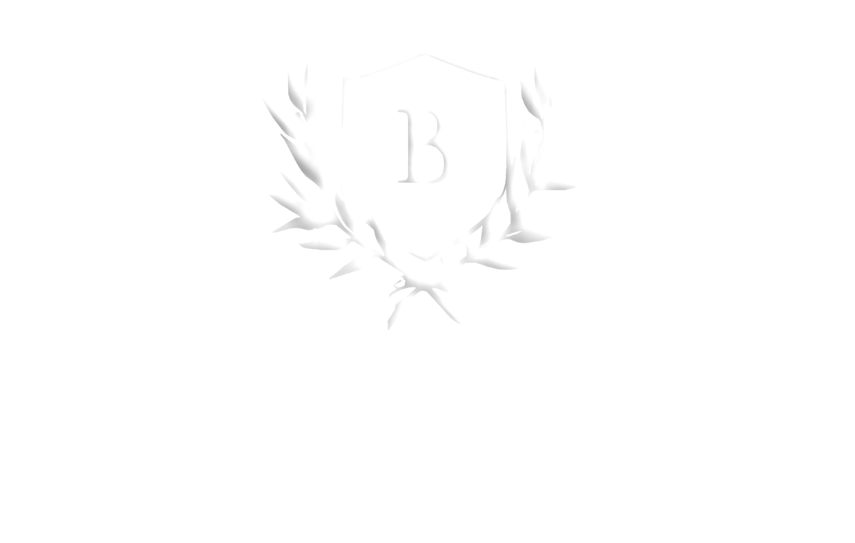 A white line-art emblem featuring the letter