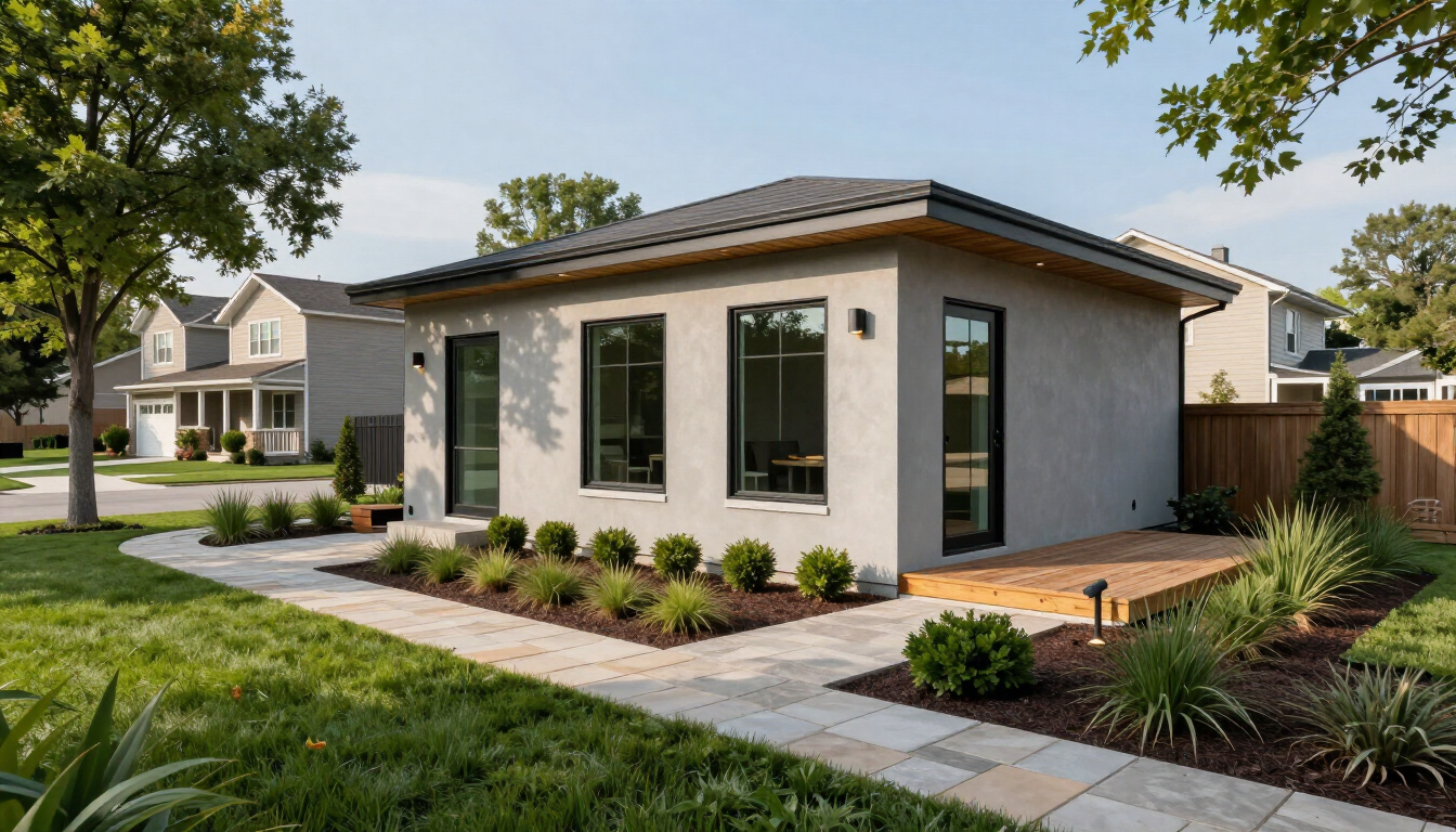 Modern ADU in a Kansas City backyard during the day