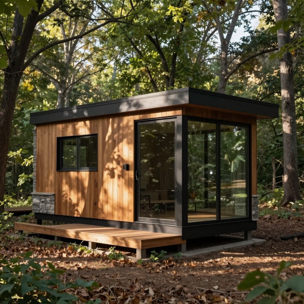 A modern backyard ADU in a suburban Johnson County setting.