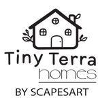 Tiny Terra Homes by ScapesArt logo with a simple black house illustration and text