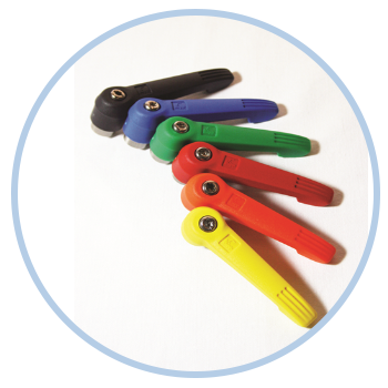 A bunch of different colored handles in a circle