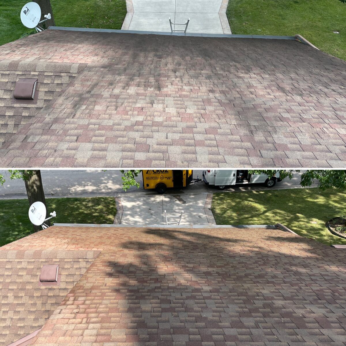 Before and After Washing Roof — Cincinnati, OH — Cruz Pressure Washing
