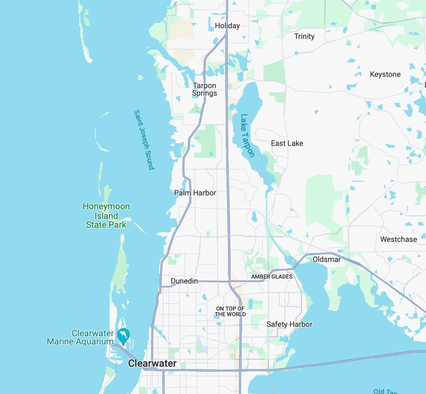 Map of the Palm Harbor, Tarpon Springs and Trinity area