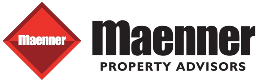 Maenner Properties logo: red diamond with white