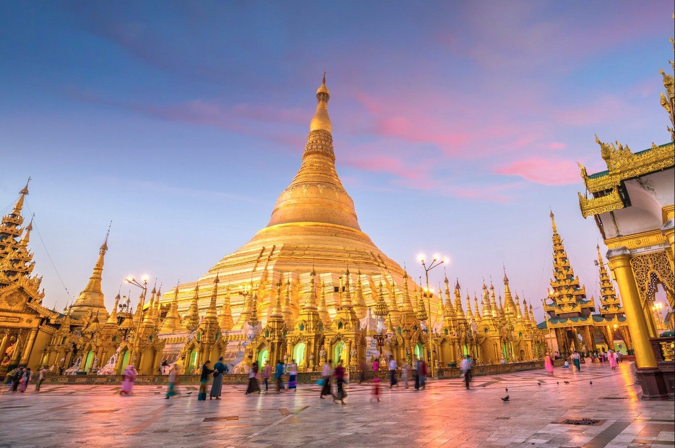 Shwedagon Pagoda in Yangon, Myanmar at sunset
