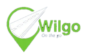 Wilgo logo with green map pin and white airplane, “On the go” tagline
