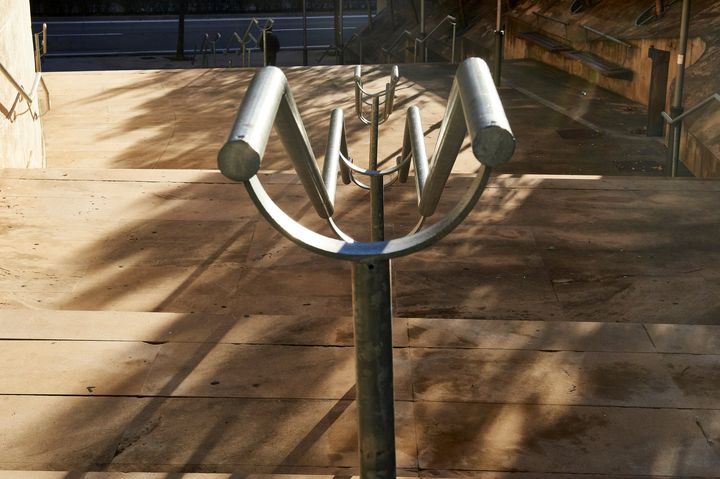 building with stainless steel railings