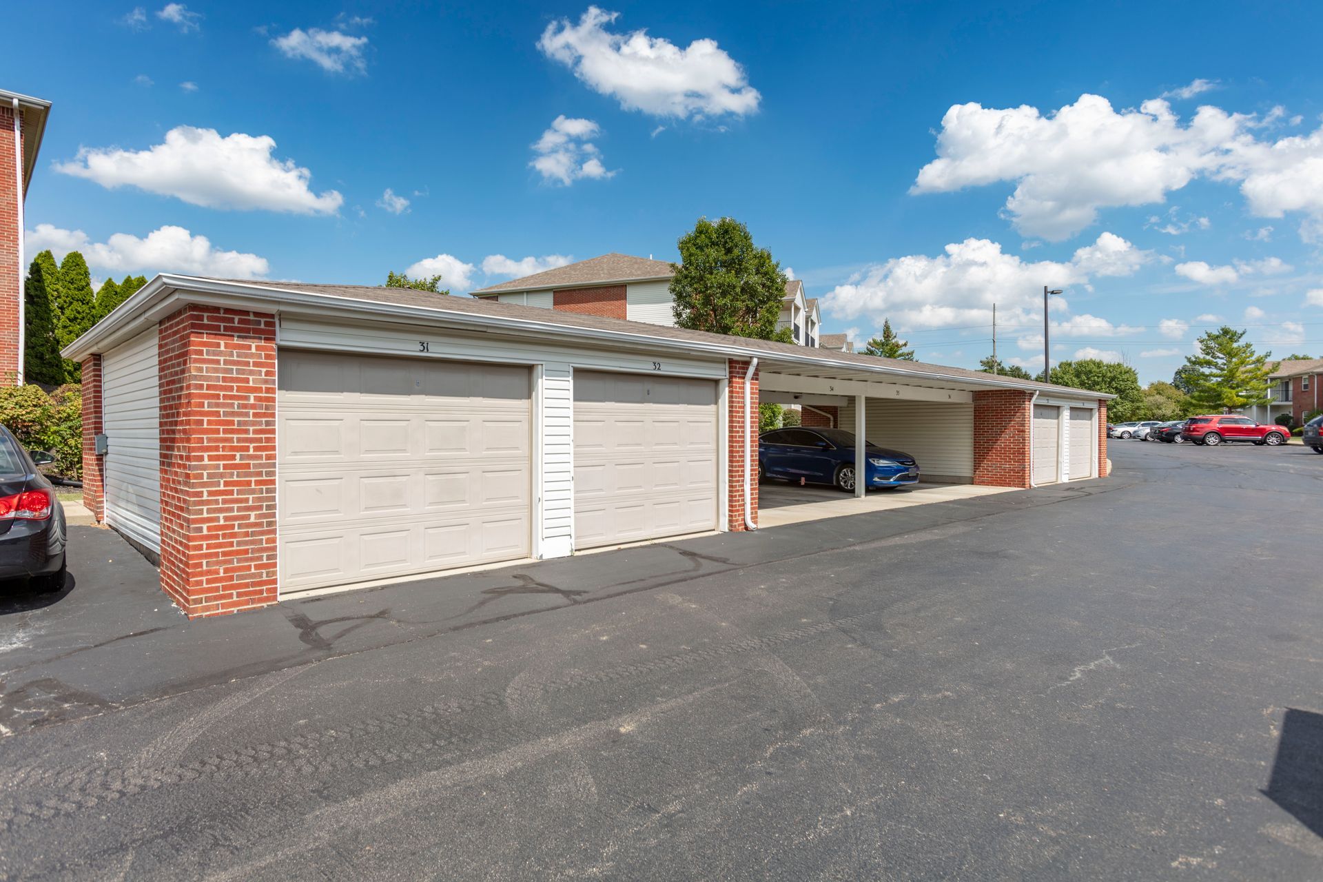 Covered garage and parking area at Bridgewater Crossing apartments
