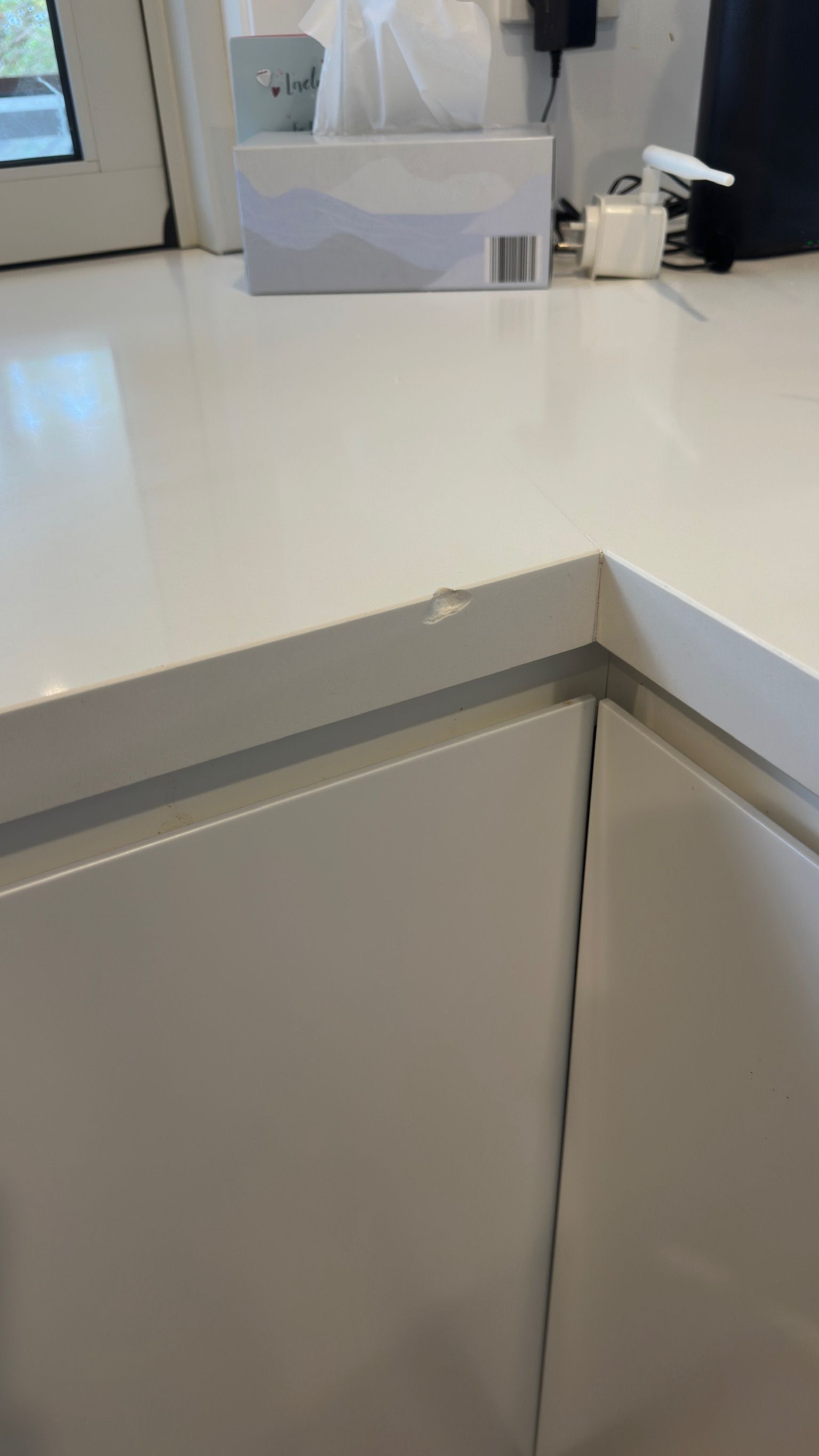 Engineer benchtop repaired — before and after comparison
