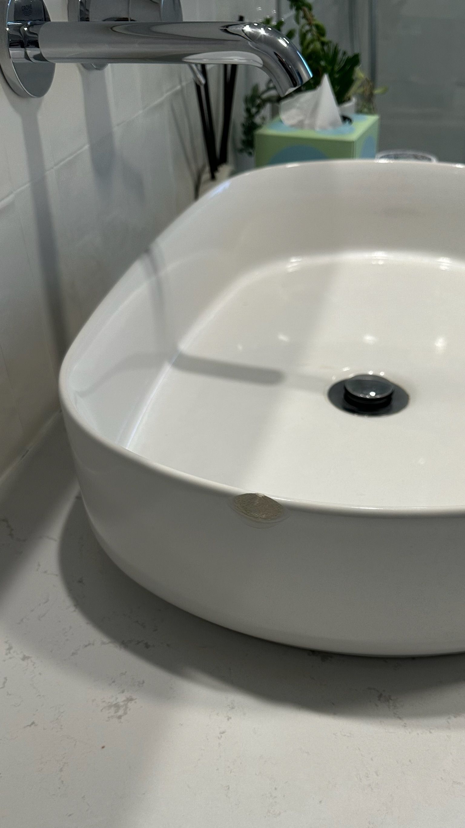 Bathroom ceramic sink repaired — before and after comparison